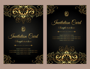 Invitation card luxury gold template design in vintage style