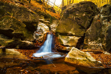 Canvas Print - Waterfall in autumn forest