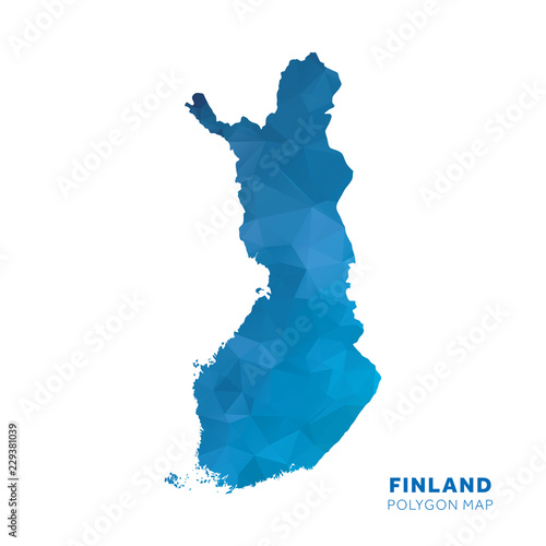 Fotografía Map of Finland. Blue geometric polygon map.