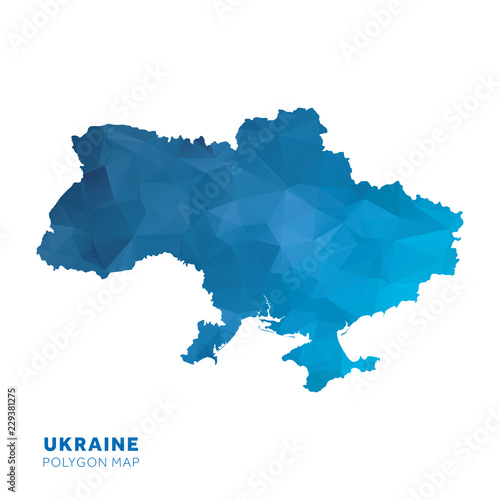 Cuadros en Lienzo Map of Ukraine. Blue geometric polygon map.