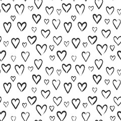Wall Mural - hearts seamless pattern. love sketch texture with heart set on white, vector hearted drawing ornamen