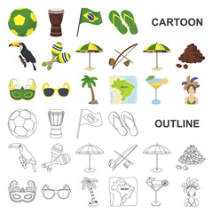 Wall Mural - Country Brazil cartoon icons in set collection for design. Travel and attractions Brazil vector symbol stock web illustration.