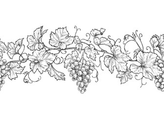 Wall Mural - Horizontal Seamless Pattern with Grapes
