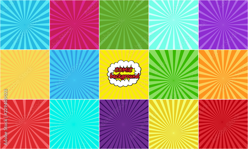 set of comic backgrounds with rays Stock Vector | Adobe Stock