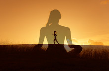 Healthy Mind Body And Spirit. Wellness And Health Concept. Double Exposure.
