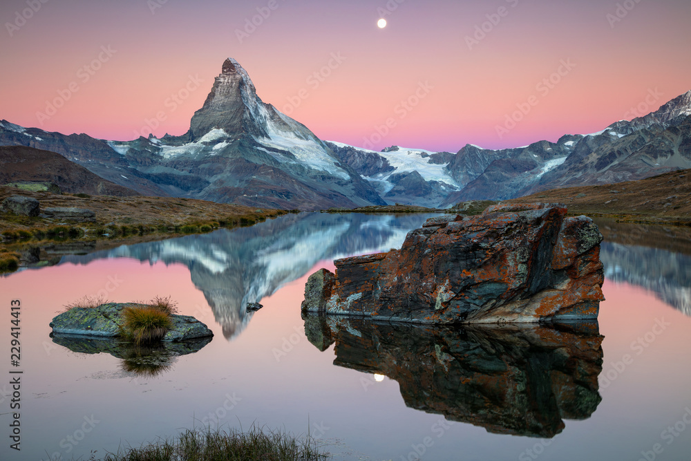 Matterhorn Swiss Alps Landscape Image Of Swiss Alps With Stellisee And Matterhorn In The Matterhorn Swiss Alps Landscape Image Of Swiss Alps With Stellisee And Matterhorn In The