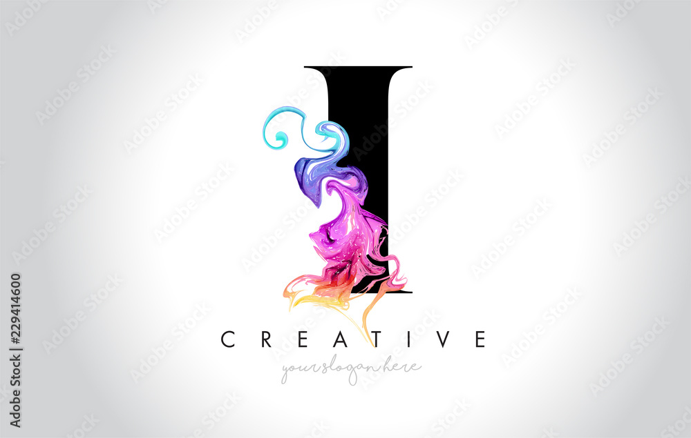 I Vibrant Creative Leter Logo Design with Colorful Smoke Ink Flowing Vector. - obrazy, fototapety, plakaty 