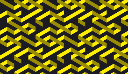 Wall Mural - Black and yellow geometric stripe seamless pattern.