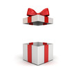 © masterzphotofo - Open gift box or present box with red ribbon bow isolated on white background with shadow 3D rendering