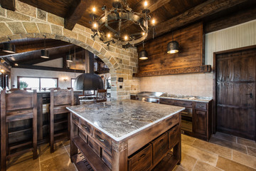 Countertop and ceiling in luxury kitchen