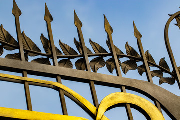 wrought-iron gates, ornamental forging, forged elements close-up