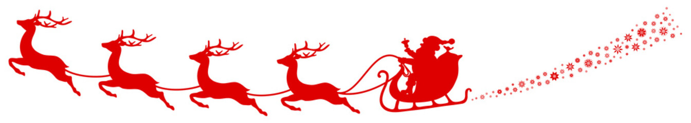 Wall Mural - Christmas Sleigh Santa & 4 Flying Reindeers Red Swirl