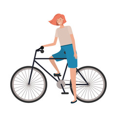 Wall Mural - young woman with bicycle avatar character