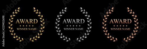 Cuadros en Lienzo Creative vector illustration of the best award label with golden laurel wreath isolated on transparent background
