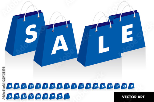 Shopping Bag Illustration ショッピングバッグのイラスト 手提げ袋 文字入り 販促用タイポグラフィ 青 斜体 Stock Vector Adobe Stock