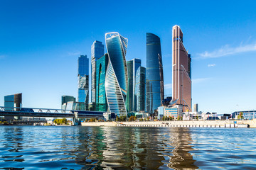 MOSCOW, RUSSIA - SEPTEMBER 29, 2018: View of the Moscow International Business Center from the quay of Taras Shevchenko, Moscow, Russia