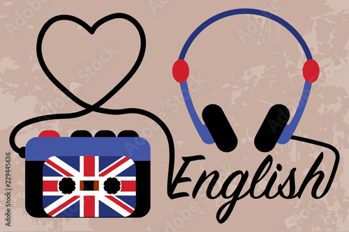 Fotografie, Obraz Player with headphones making heart and word English
