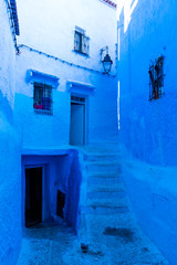 Wall Mural - Beautiful blue street of the blue medina of Chefchaouen, Morocco in Africa