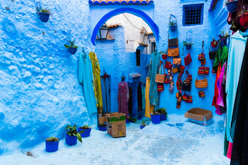 Wall Mural - Beautiful decoration of the blue medina in Chefchaouen, Marocco, Africa
