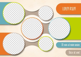 Wall Mural - Template for photo collage or infographic in modern style. Frames for clipping masks is in the vector file. Template for a photo album with circle shapes frames