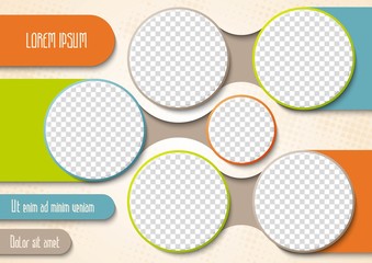 Wall Mural - Template for photo collage or infographic in modern style. Frames for clipping masks is in the vector file. Template for a photo album with circle shapes frames
