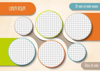 Wall Mural - Template for photo collage or infographic in modern style. Frames for clipping masks is in the vector file. Template for a photo album with circle shapes frames