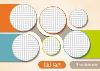 Wall Mural - Template for photo collage or infographic in modern style. Frames for clipping masks is in the vector file. Template for a photo album with circle shapes frames