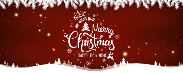 Wall Mural - christmas and new year typographical on shiny xmas background with winter landscape with snowflakes,