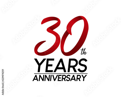 Fotografía 30 anniversary logo vector red ribbon