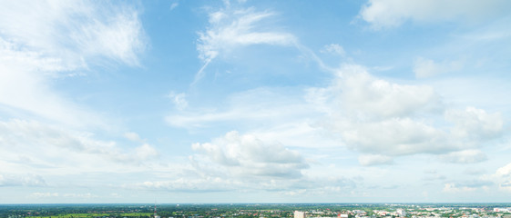 Wall Mural - panorama of clear blue sky with white cloud background. clearing day and good weather in the morning
