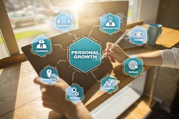 personal growth and development concept. chart with keywords and icons.