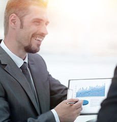 Poster - closeup.business partners discussing marketing schedule