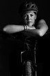 © Colin - Black and white portrait of a beautiful woman on her mountain bike