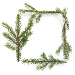 Wall Mural - creative flat layout of Christmas tree branches on white background. top view,. Christmas, New Year background.