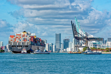 Busy port with huge container ship