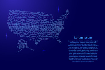 Wall Mural - United States of America map abstract schematic from blue ones and zeros binary digital code with space stars for banner, poster, greeting card. Vector illustration.