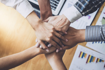 Aufkleber - Business team shaking hands of unity after a meeting to sign agreement and become partner in the office, contract between their firms