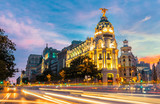 Fototapeta  - Madrid city skyline gran via street twilight , Spain