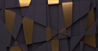 Abstract background with black and gold geometric shapes. 3D render