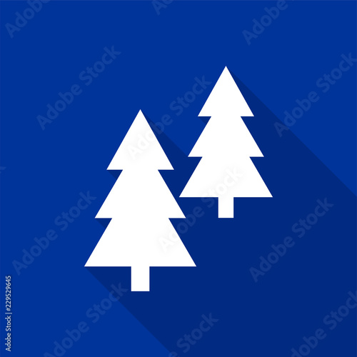 Fotomural White coniferous trees icons with long shadow on blue background