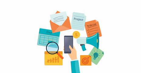 Wall Mural - flat vector for use mobile online multi task daily working connection concept