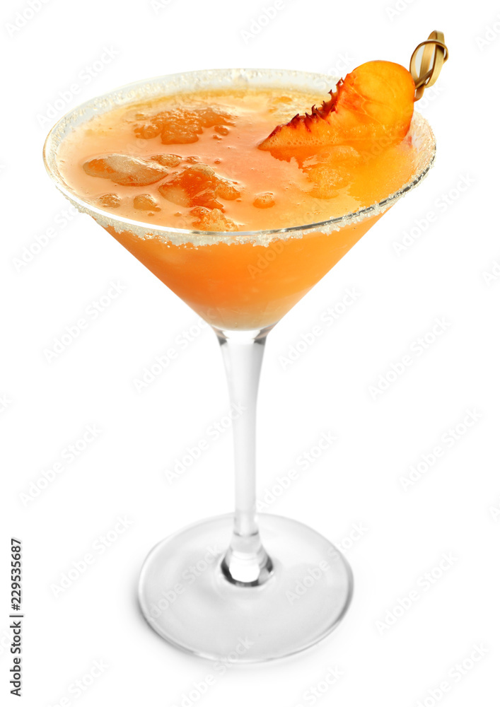 Fresh summer cocktail in glass on white background