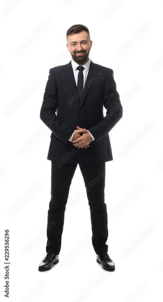 Confident businessman on white background