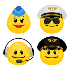Wall Mural - vector emoticon set of pilots and stewardess. face icons of officers and flight attendants in cartoo