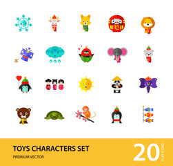 Wall Mural - Toys characters icon set. Elephant, bear, penguin, fox. Cartoon concept. Can be used for topics like art, application, animation