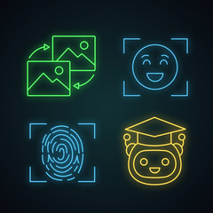 Sticker - Machine learning neon light icons set