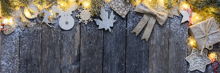 Wall Mural - christmas wooden and natural decoration ornament wide horizontal banner with copyspace