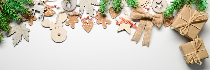 Wall Mural - christmas wooden and natural decoration ornament wide horizontal banner with copyspace