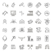 Museum Icons Set. Museum Exhibits Collection. Thin Line Design