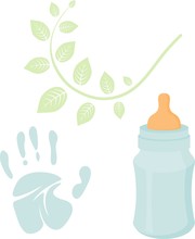 Little Man Baby Shower Related Items Collection. Newborn Set. Baby Boy Elements, Handprint, Baby Nursing Bottle. Vector Blue Scrapbook Decor, Greeting Birthday Postcard